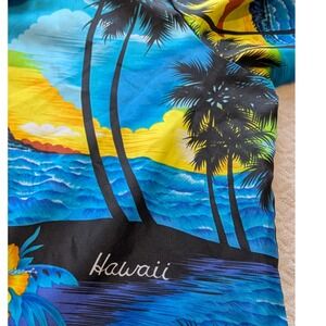 Royal Creations Hawaii Mens Large Blue Tropical Sunset Palm Tree Aloha Shirt L